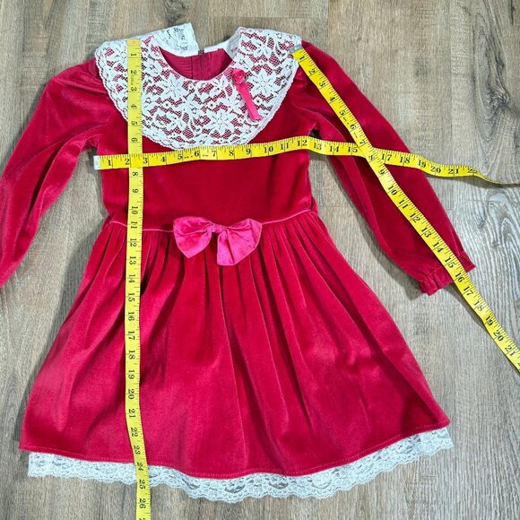 Vintage Kinda Kute Red Pink Velvet Dress Statement Lace Collar Little Girl 6 - Picture 5 of 5